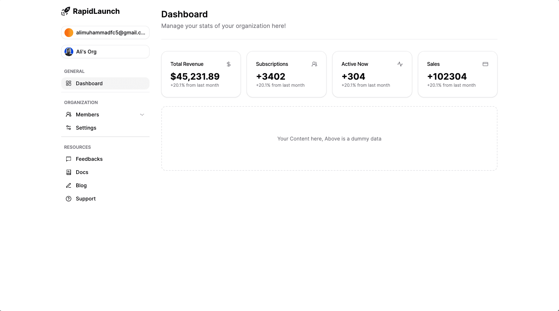 Xavier StartKit dashboard preview