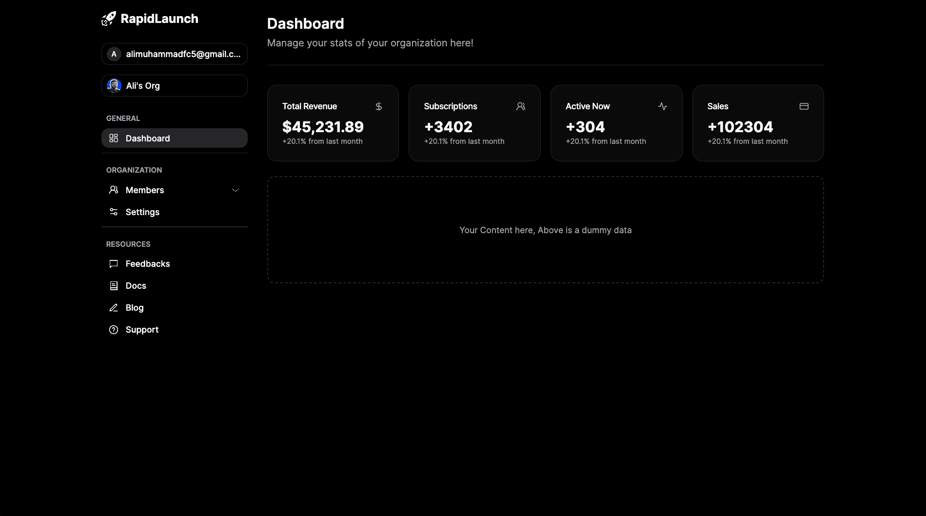Xavier StartKit dashboard preview